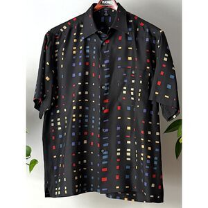 90's Retro Riscatto Men's 100% Silk Geometric Short Sleeve Button Up Size L